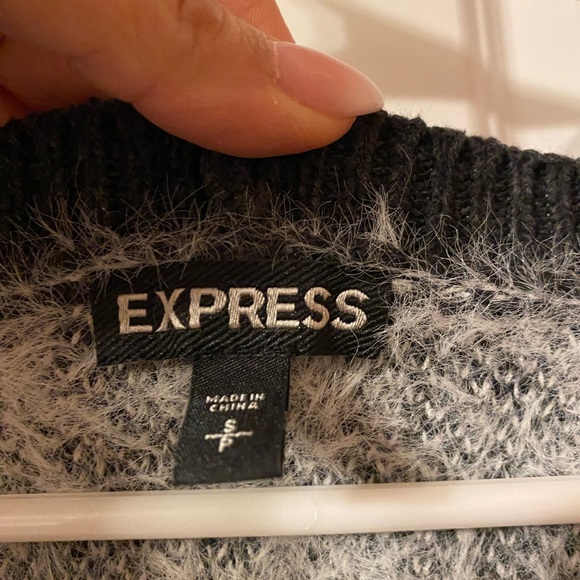 Black grey white plaid a soft fuzzy very comfy cold shoulder sweater - Picture 3 of 5